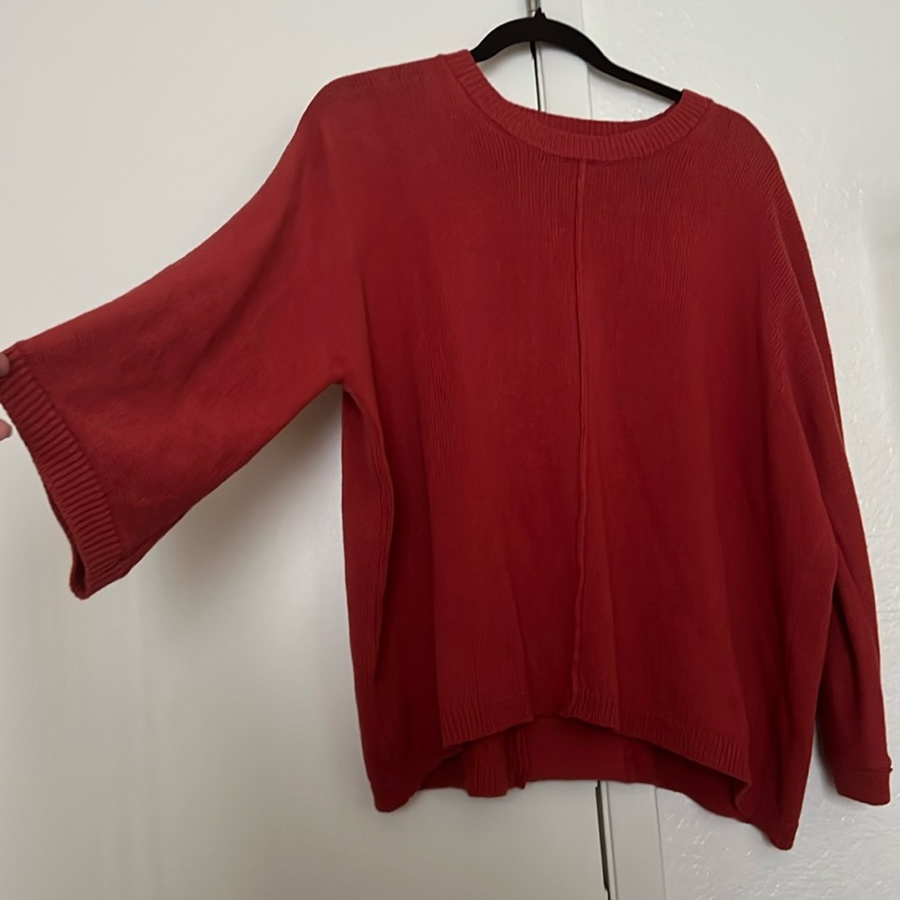 Parrish LA cable kit 7/8 sleeve sweater, size S-M, brick red
